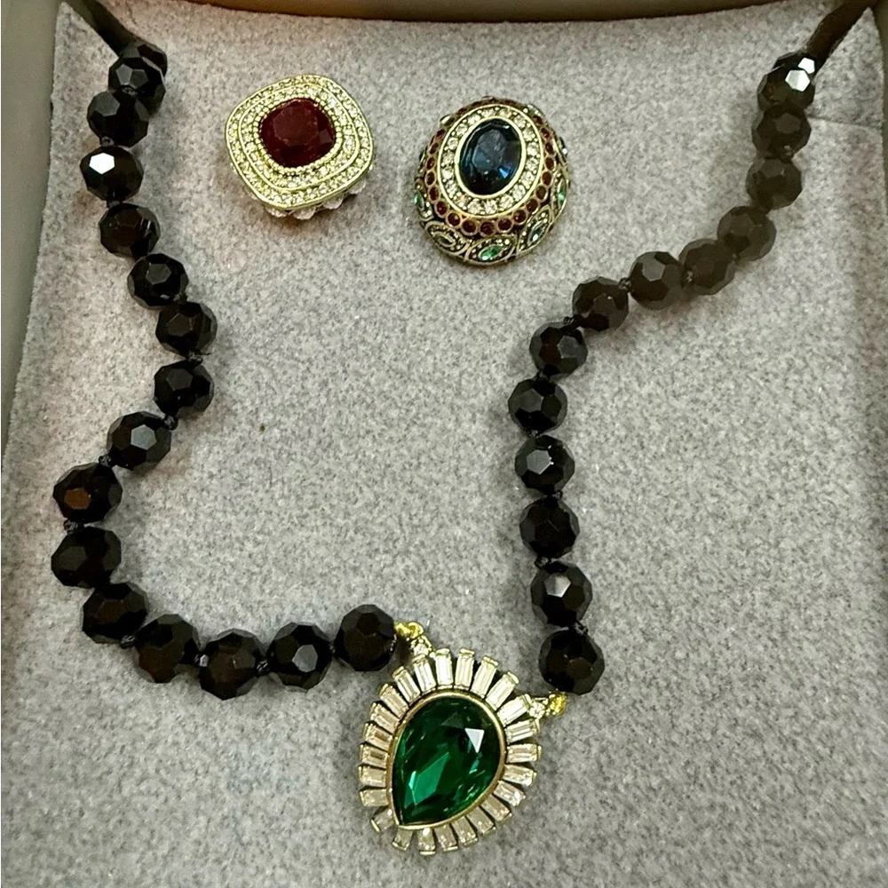 Heidi Daus “Enchante” Beaded Crystal Magnetic Necklace 3 Pendants - Picture 5 of 8